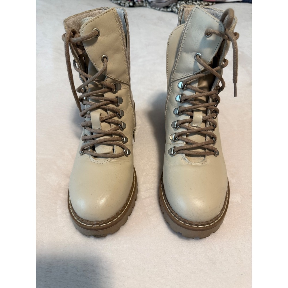 Made in Spain Leather Combat Boots Women 39 Cream Excellent Lug Sole Zip 30041-8